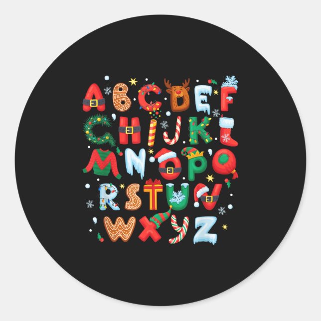 Sticker Rond Teacher Christmas Alphabet Back To School Holiday  (Devant)