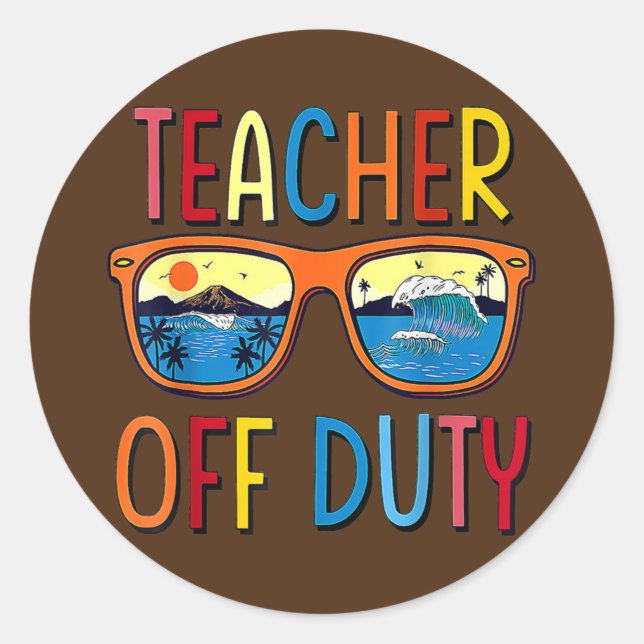 Sticker Rond Teacher Off Duty Sunglasses Palm Tree Beach (Devant)