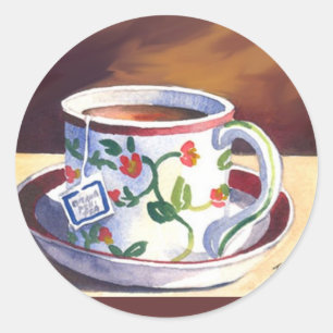 Sticker Rond Teacup & Saucer avec Teabag