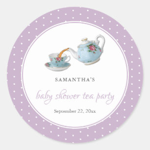 Sticker Rond Teacups Baby shower Tea Party
