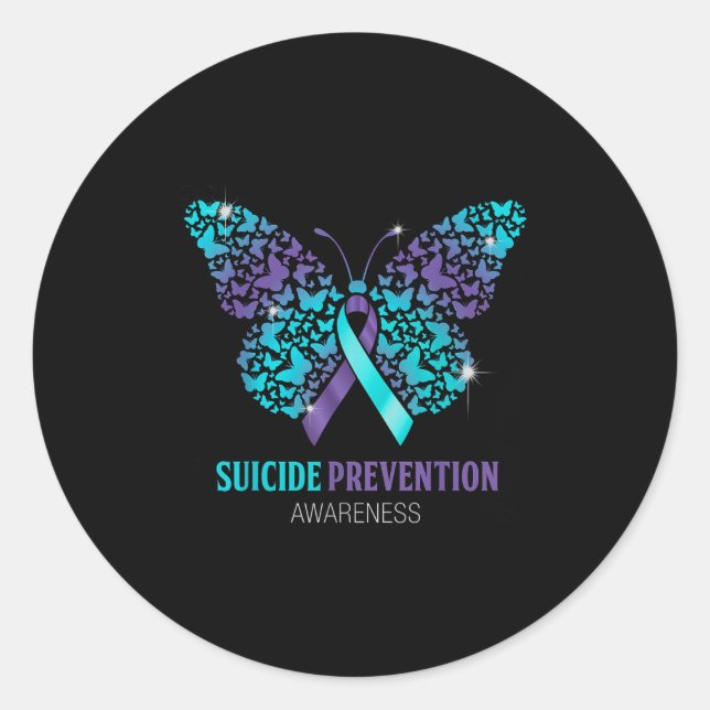 Sticker Rond Teal And Purple Butterfly Suicide Prevention Aware (Devant)