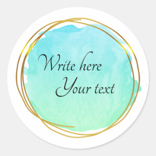 Sticker Rond Teal bleu aquarelle cercle or élégant
