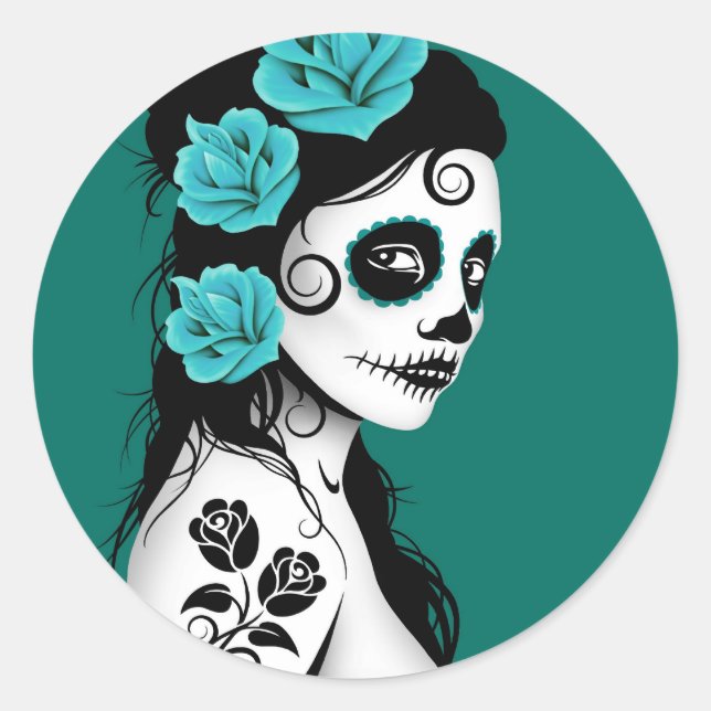 Sticker Rond Teal Blue Day (Devant)