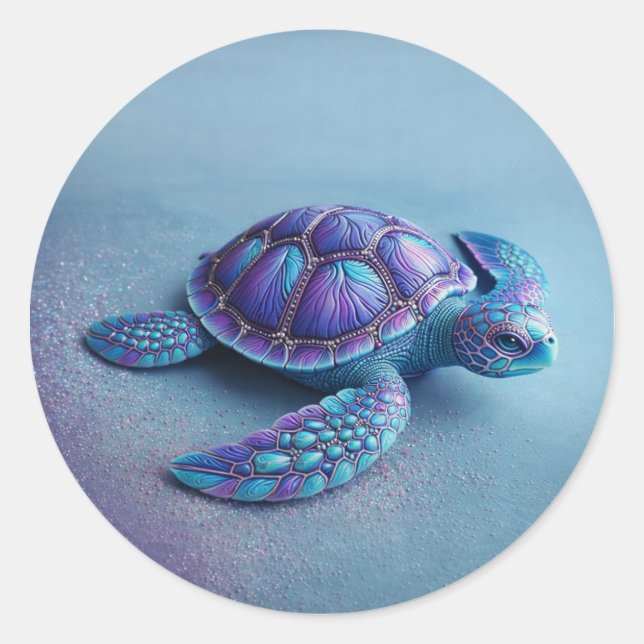 Sticker Rond teal blue Turtle – Minimal Ocean Animal Gift (Devant)