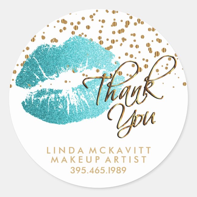 Sticker Rond Teal Glitter Lipstick sur Blanc - Merci (Devant)