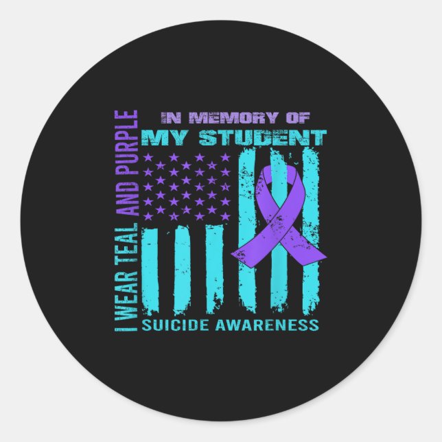 Sticker Rond Teal Purple Ribbon Suicide Awareness Flag Student  (Devant)