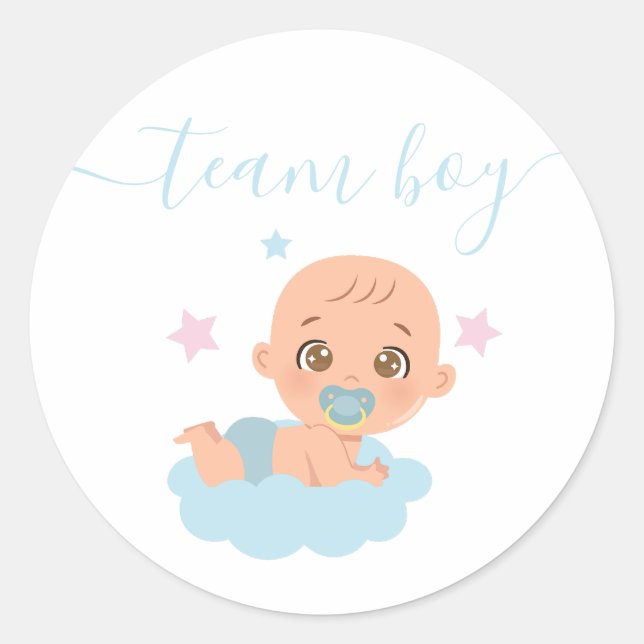 Sticker Rond Team Boy, Baby Boy Blue Genre Revela (Devant)