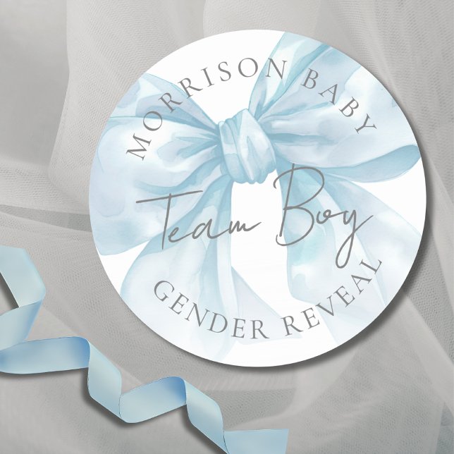 Sticker Rond Team Boy Blue Bow Genre Revela (Team Boy Blue Bow Gender Reveal Classic Round Sticker )