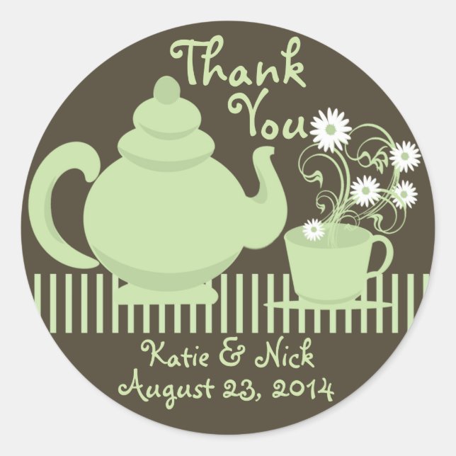 Sticker Rond Teapot et marguerites Espresso vert (Devant)