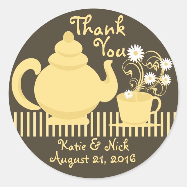 Sticker Rond Teapot et marguerites Jaune et Brown (Devant)