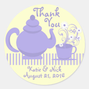 Sticker Rond Teapot et marguerites violettes