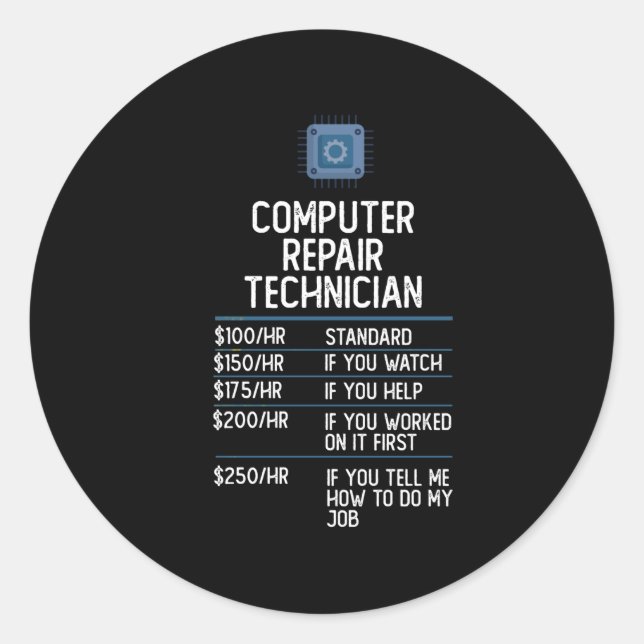 Sticker Rond technicien de réparation d'ordinateur drôle cadeau (Devant)