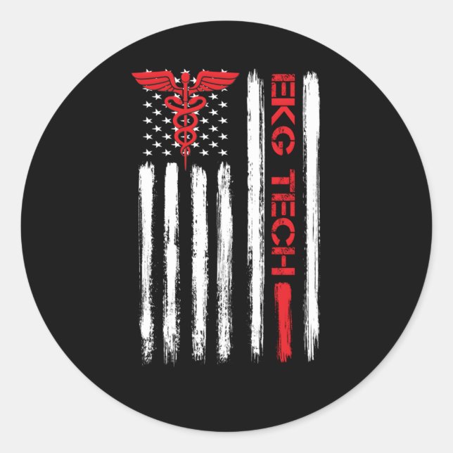 Sticker Rond Technicien Ekg Electrocardiographe Tech American F (Devant)
