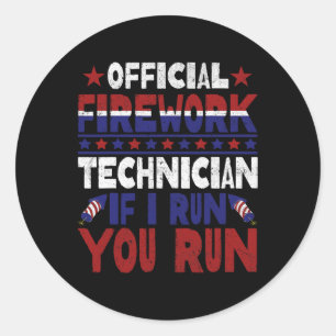 Sticker Rond Technicien en Firework 4 juillet Funny Usa Pyro-te