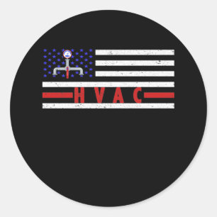 Sticker Rond Technicien HVAC Hommes Drapeau américain États-Uni