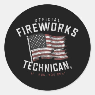 Sticker Rond Technicien officiel de feux d'artifice Si je cours