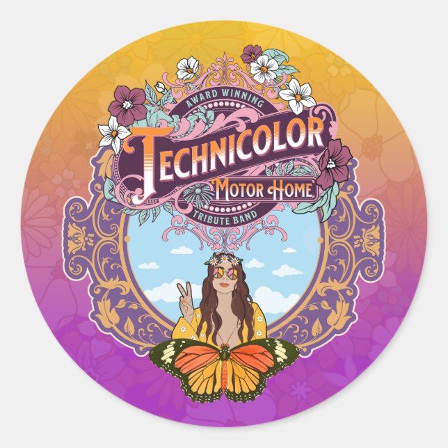 Sticker Rond Technicolore Moteur Accueil Paix (Devant)