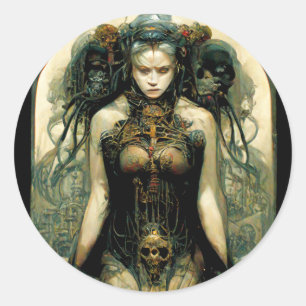 Sticker Rond Technologie biologique Femme Imaginaire Sci-Fi