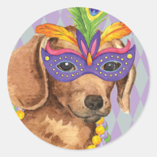 Sticker Rond Teckel de mardi gras