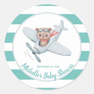Sticker Rond Teddy Bear Avion Baby Shower Mixte