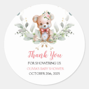 Sticker Rond Teddy Bear Baby shower Merci Favoriser