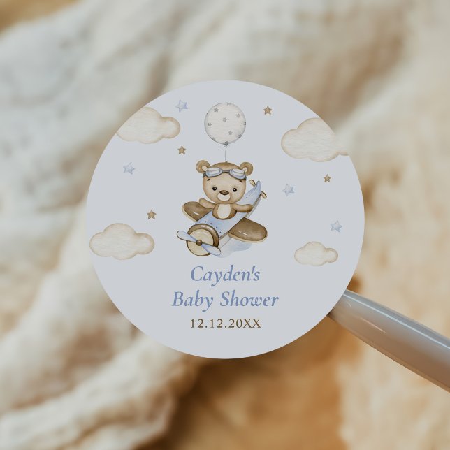 Sticker Rond Teddy Bear Balloon Boy Bearly Wait Baby shower (Créateur téléchargé)