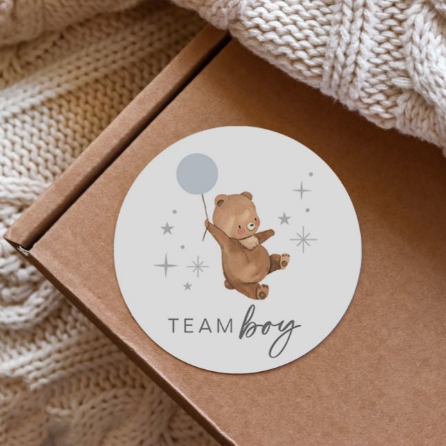 Sticker Rond Teddy Bear Balloon Genre Reveal - Team Boy (Créateur téléchargé)