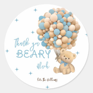 Sticker Rond Teddy Bear Boho Baby Boy Douche Merci