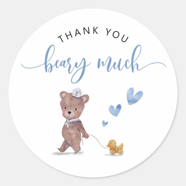 Sticker Rond Teddy Bear Boy Anniversaire Merci Béary beaucoup (Devant)