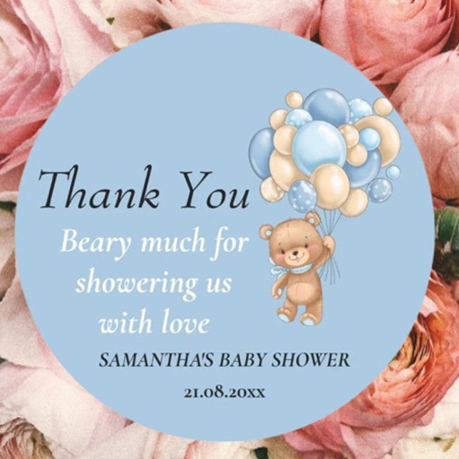 Sticker Rond Teddy Bear Boy Baby shower Merci thème (Cute Baby Shower Stickers You’ll Love)