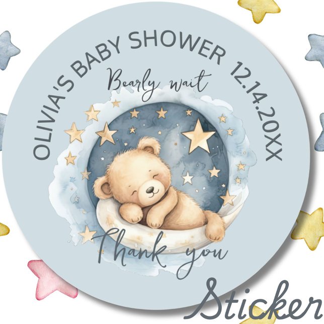 Sticker Rond Teddy Bear Boy Bearly Wait Baby shower Favoriser (Créateur téléchargé)
