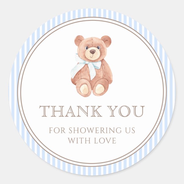 Sticker Rond Teddy Bear Boy Classic Merci Baby shower (Devant)