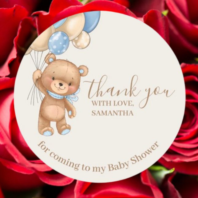 Sticker Rond Teddy Bear Brown Balloons Merci (Express heartfelt thanks with our Teddy Bear Brown Balloons Thank You Sticker)