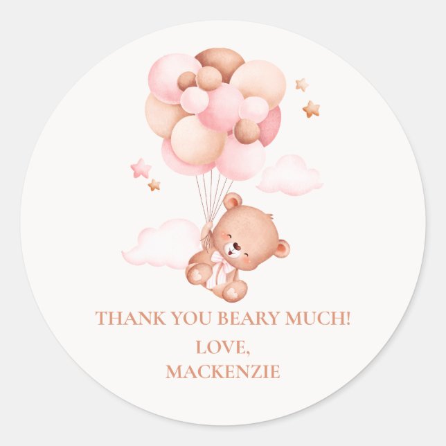 Sticker Rond Teddy Bear Girl Rose Bearly Wait Baby shower (Devant)