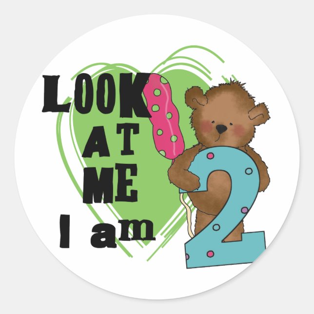 Sticker Rond Teddy Bear I'm 2 Anniversaire T-shirts et cadeaux (Devant)