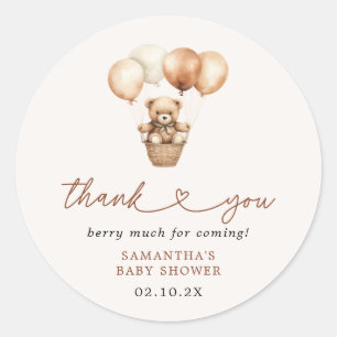 Sticker Rond Teddy Bear Merci de Baby shower neutre pour les fe