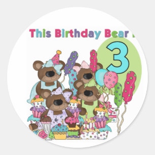 Sticker Rond Teddy Bear Party 3e Anniversaire Tshirts et cadeau