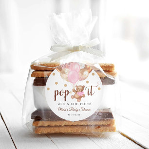 Sticker Rond Teddy Bear Pop It Baby shower Favoriser Cadeau