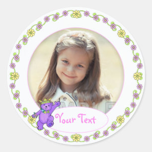 Sticker Rond Teddy Bear Princesse Anniversaire Photo personnali