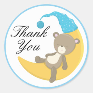 Sticker Rond Teddy Bear sur Crescent Moon Merci