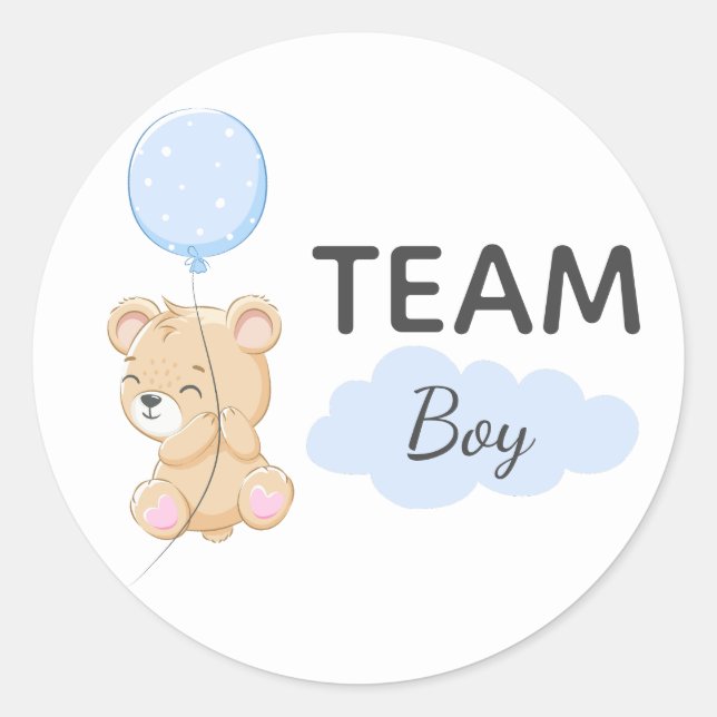 Sticker Rond Teddy Bear Team Boy Gender Revevela Party Round (Devant)