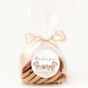 Sticker Rond Teddy Bear Twins Baby shower Favorisent Merci