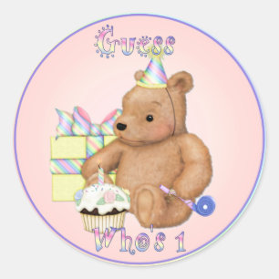 Sticker Rond Teddy Cupcake Premier anniversaire