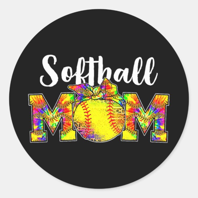 Sticker Rond Tee Softball Maman Tee Softball Jour Vibes Mothe (Devant)