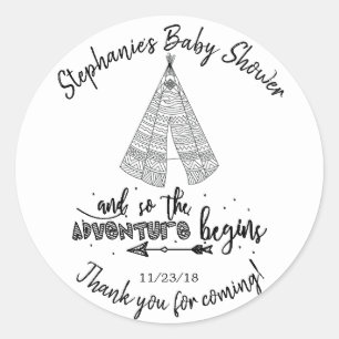 Sticker Rond Teepee Adventure Boys Baby shower Favoriser Sticke