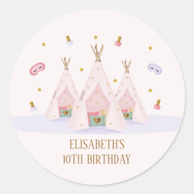 Sticker Rond Teepee Spa fête d'anniversaire (Devant)