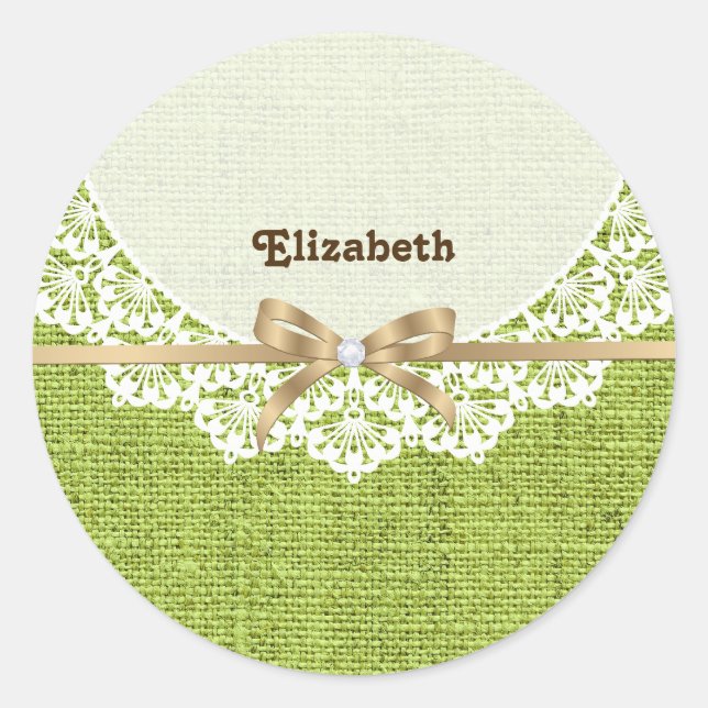 Sticker Rond Teint blanc avec dentelle et burla vert citron (Devant)