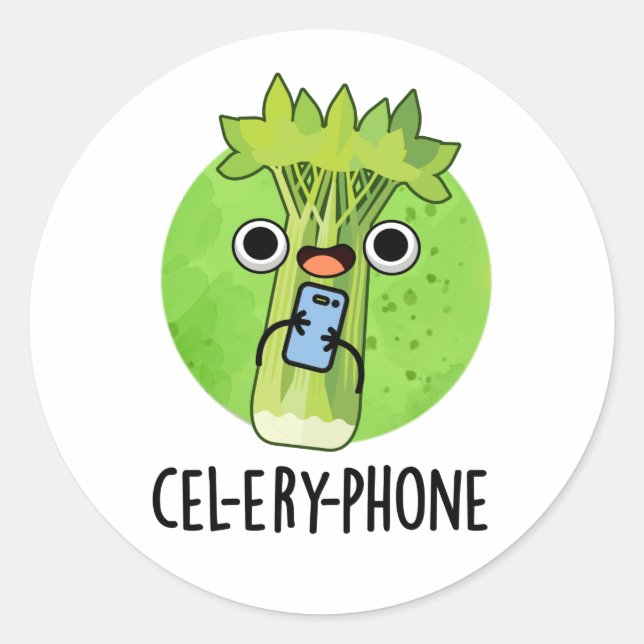 Sticker Rond Téléphone Funny Celery Veggie Pun (Devant)