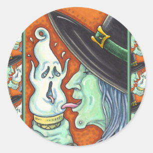 STICKER ROND TÉMOIGNAGE MANGEANT DE LA GLACE CRÈME CONE, HALLOW
