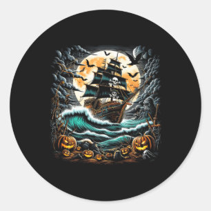 Sticker Rond Tempête de bateau pirate Halloween Bateau Capitain